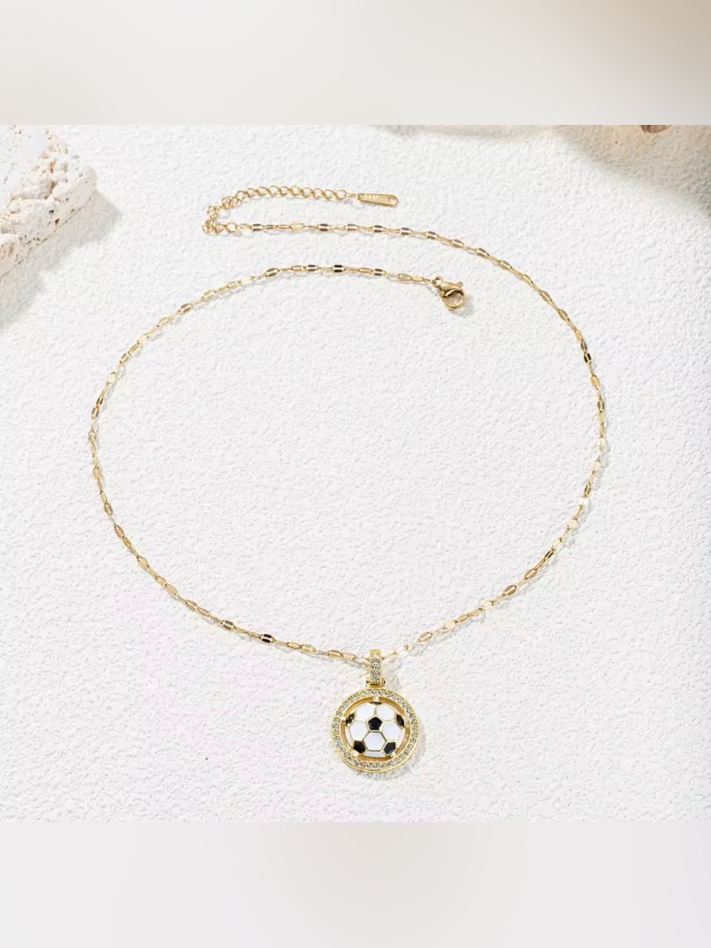 18K Gold Soccer Ball Enameled Micro Pave Diamond Inlay Pendant Necklace Unisex - Picture 3 of 6
